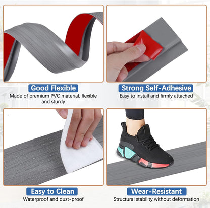 Vinyl Door Threshold Flooring Transition Strip Self Adhesive Carpet Edging Strip for Laminate Doorway Edge Threshold from 1/5" to 2/5" (Light Gray Wood Grain, 10 Ft)