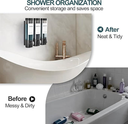 3 Pack Shampoo and Conditioner Dispenser, Shower Soap Dispenser 3 Chamber No Drill Wall-Mounted, Body Wash and Shower Dispenser Set for Shower Wall, Elegant Large Capacity for Bathroom Hotel, Black