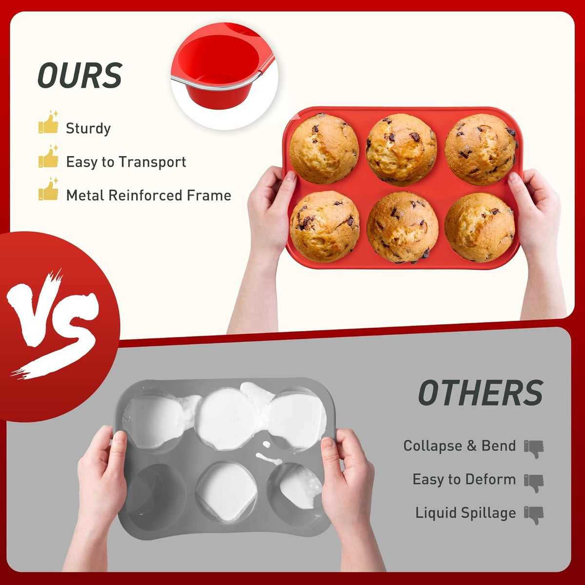 2 Pack 6 Cups Silicone Mini Muffin Pan with Metal Reinforced Frame Silicone Molds Cupcake Cake Baking Pans Cookie Baking Chocoflan Cupcake Mold Cake