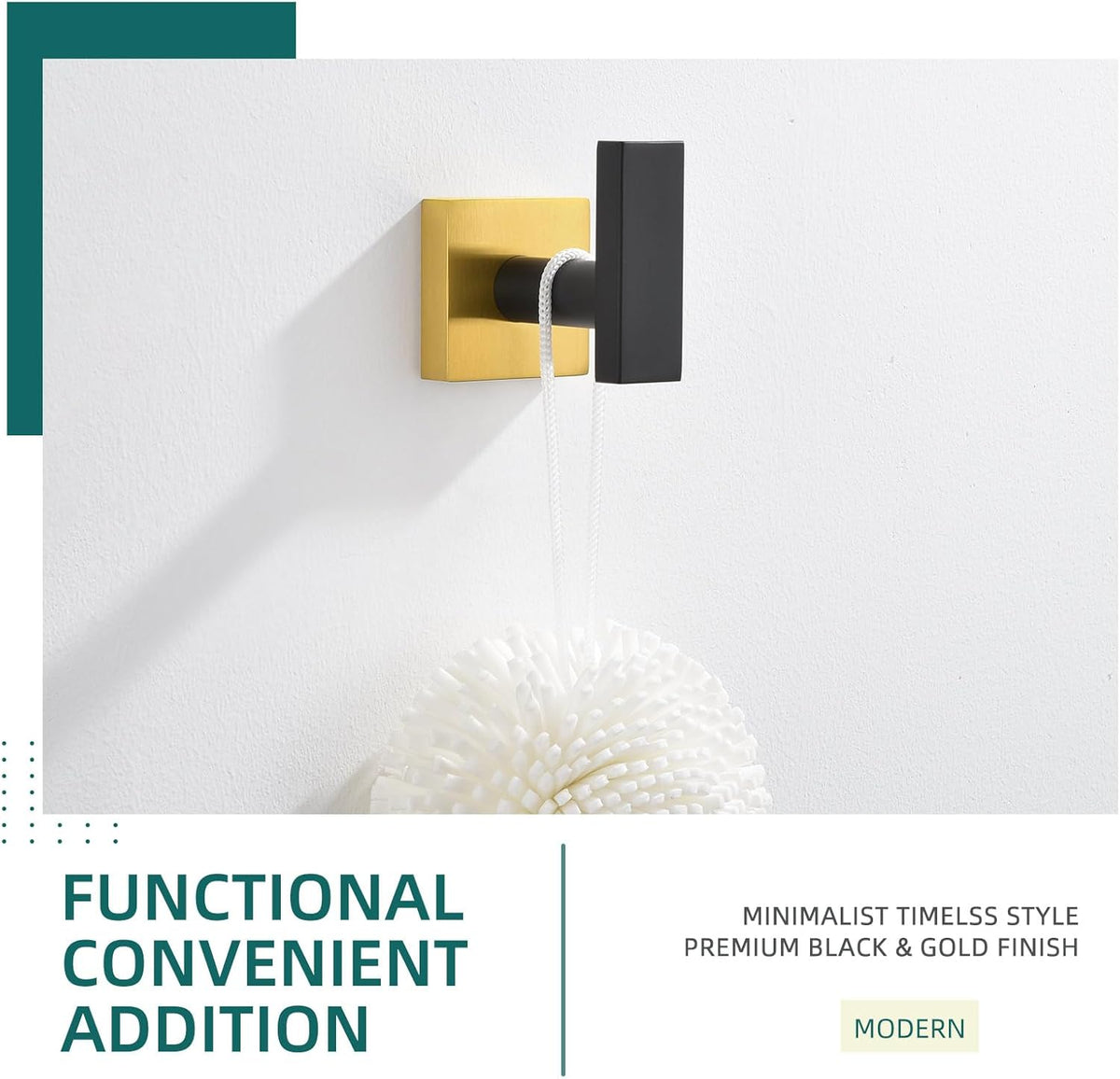 Angle Simple Towel Hook Black & Gold, Stainless Steel Bathroom Towel Holder, Robe Hook, Kitchen Towel Hanger, Wall Mount