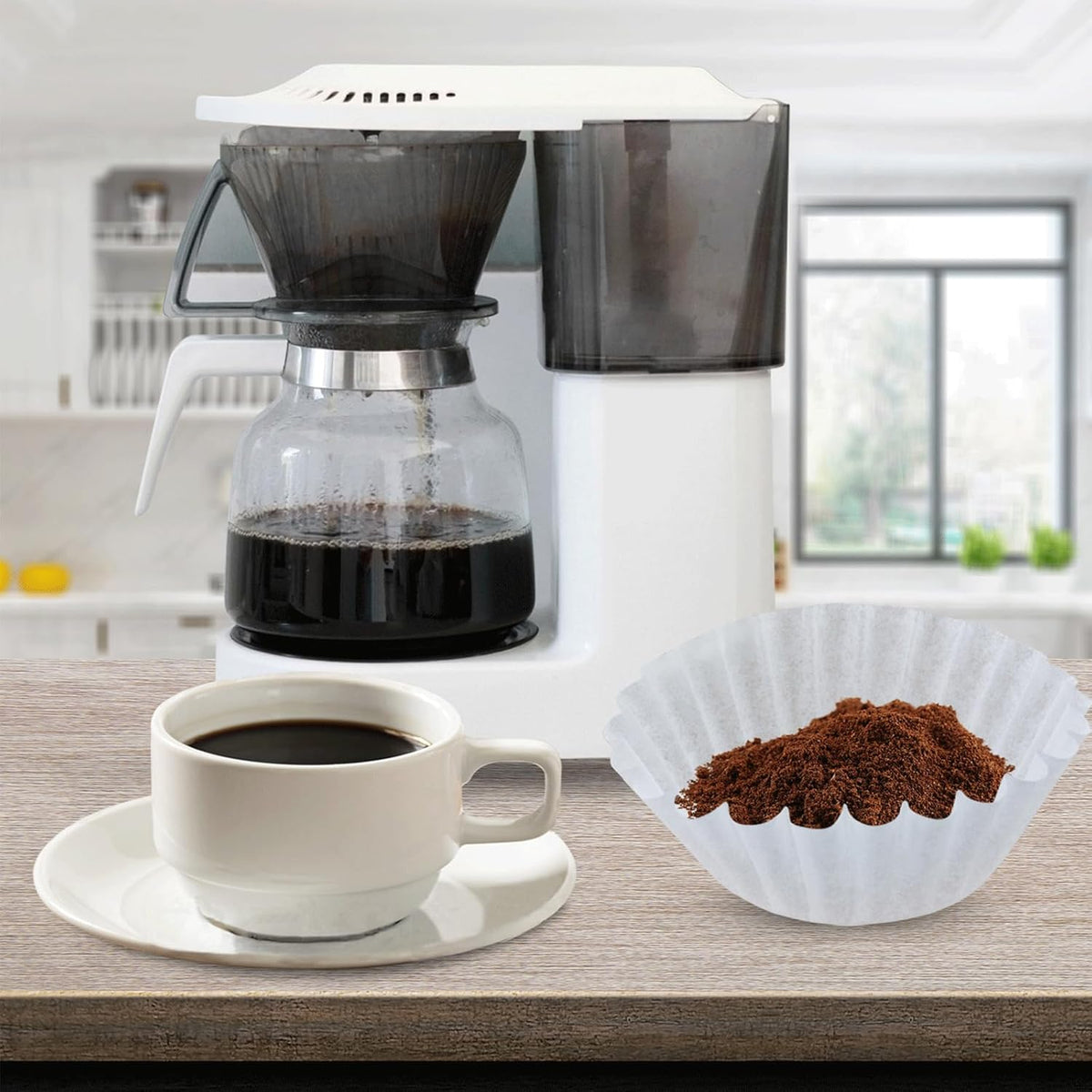 300pcs 12-Cup Commercial Coffee Filters (4 ¼ Inch base, 2 ¾ Inch Walls, 9 ¾ Inch Laying Flat) Large Coffee Filters Premium Paper with 12-Cup Home &