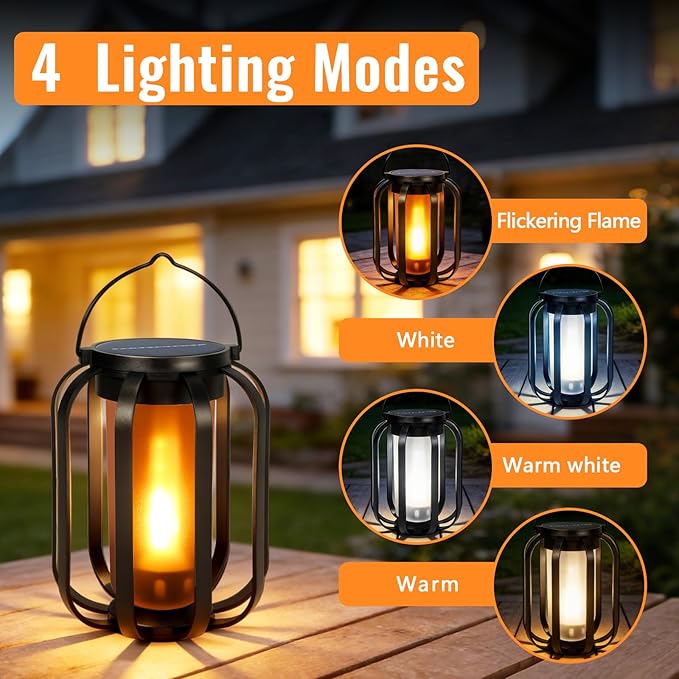 Solar Lanterns Outdoor Lights, 2 Pack Hanging Lantern with Flickering Flame, Hanging Lantern Decorative for Outside,Solar Powered Lanterns for Yard Patio Path Tree Garden Decor