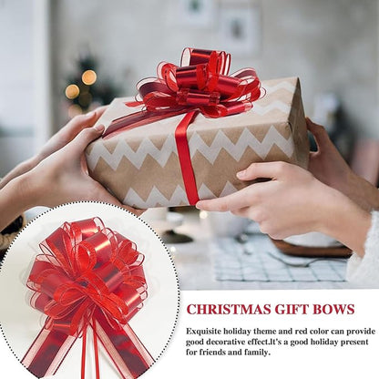 10 Pack Large Pull Bows with Ribbon, Gift Wrap Bows for Wedding, Parties & Presents (Red)
