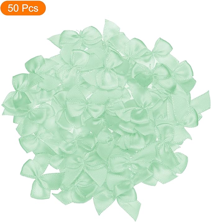 MECCANIXITY 50Pcs Mini Ribbon Bow 1" Mini Fabric Satin Ribbon Flower Bows for Craft DIY Sewing Wedding Birthday Party Green