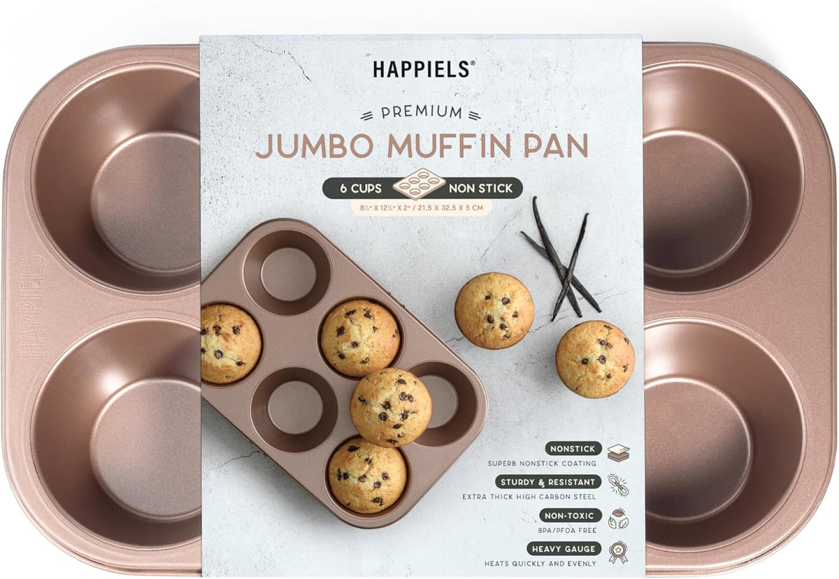 Non Toxic Nonstick 6 Cup Jumbo Muffin Pan, Large Cupcake Tin for Oven, Nontoxic Muffin Tins Big Size, Pfoa Free Cupcakes Tray