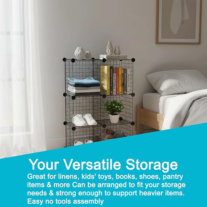 ECHOKRAFTS Wire Cube Storage Organizer, Stackable Closet Storage Basket, 4 Cube Organizer for Closet, Bedroom, Office Stackable Storage Bins, Space Saving Wire Cube Organizer