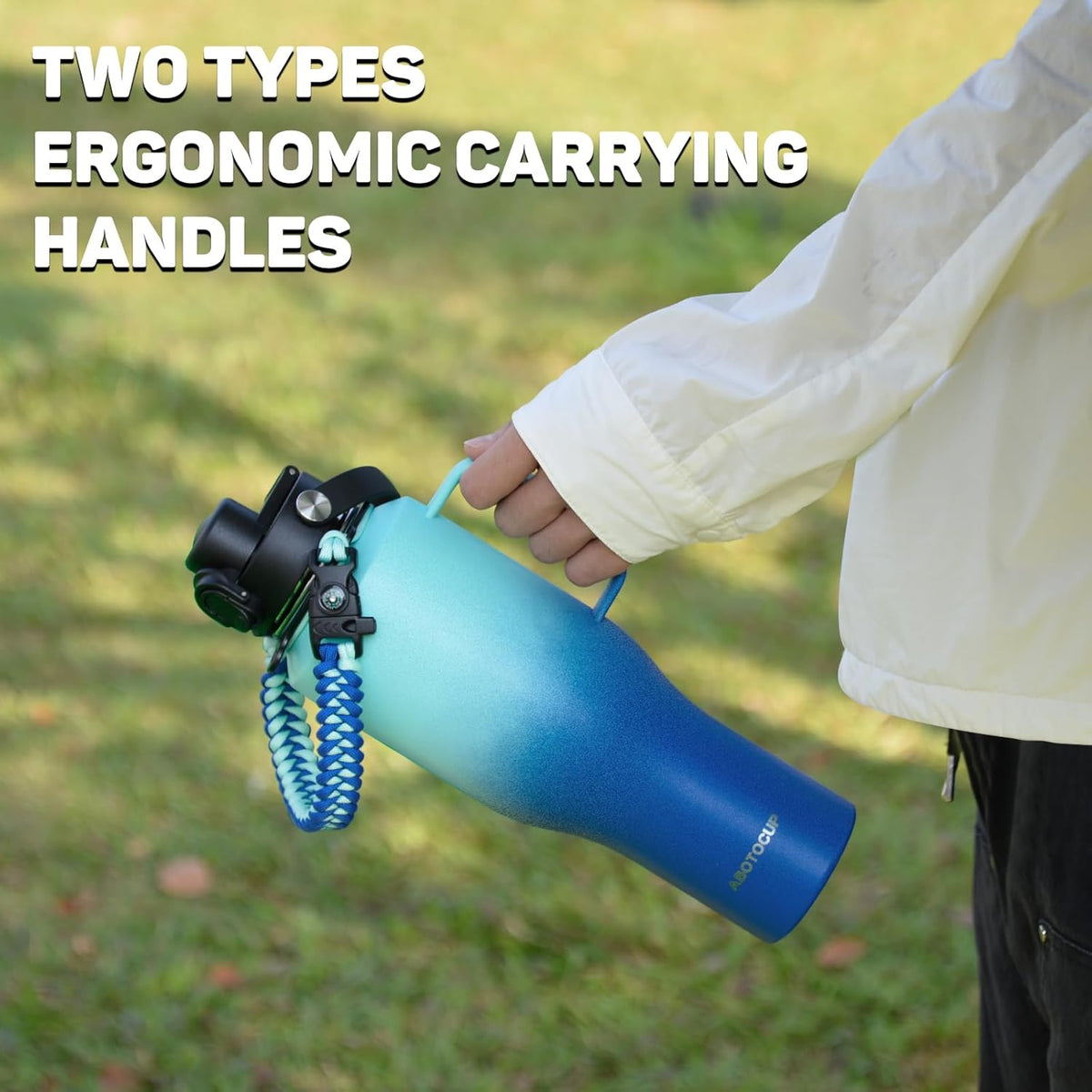 Water Bottle 40oz, Insulated Water Bottle with Handle & Straw Lids, Stainless Steel Water Bottle Fits in Any Car Cup Holder