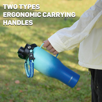 Water Bottle 40oz, Insulated Water Bottle with Handle & Straw Lids, Stainless Steel Water Bottle Fits in Any Car Cup Holder