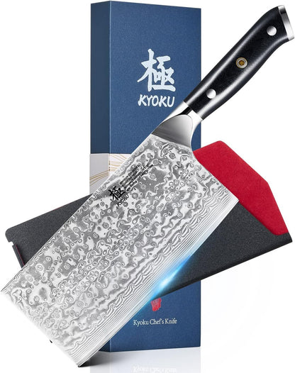 Kyoku Gin Series Vegetable Cleaver Knife, 7" Asian Vegetable Knife, Japanese VG10 Damascus Stainless Steel Knife