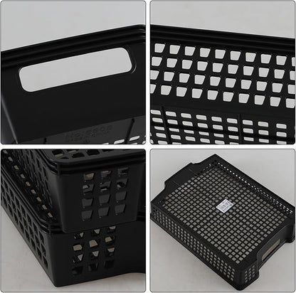 6 Packs Plastic Stacking Storage Baskets, Paper Storage Basket Tray, Black
