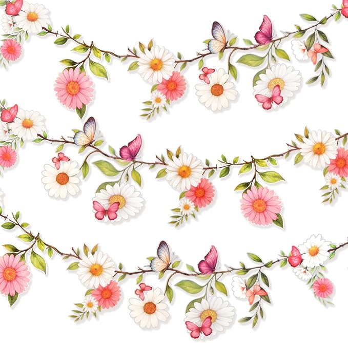 BLMHTWO 2PCS Flower Banner, Wildflower Garland for Enchanted Garden Theme Reusable Floral Banner Waterproof Garden Party Decorations for Wedding Backdrop Birthday Tea Supplies