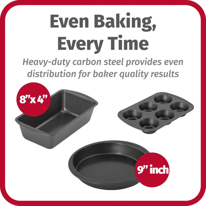 GoodCook Everyday Nonstick Steel 5-Piece Bakeware Set, Gray, Includes Cookie Sheet, Cake Pan, Loaf Pan, Muffin Pan, and Roast Pan
