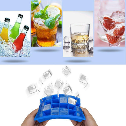 Ice Cube Tray, Silicone Square Ice Trays Easy Release Stackable Ice Cube Mold with Removable Lid, 24 Cavity (2 Pack,Blue)