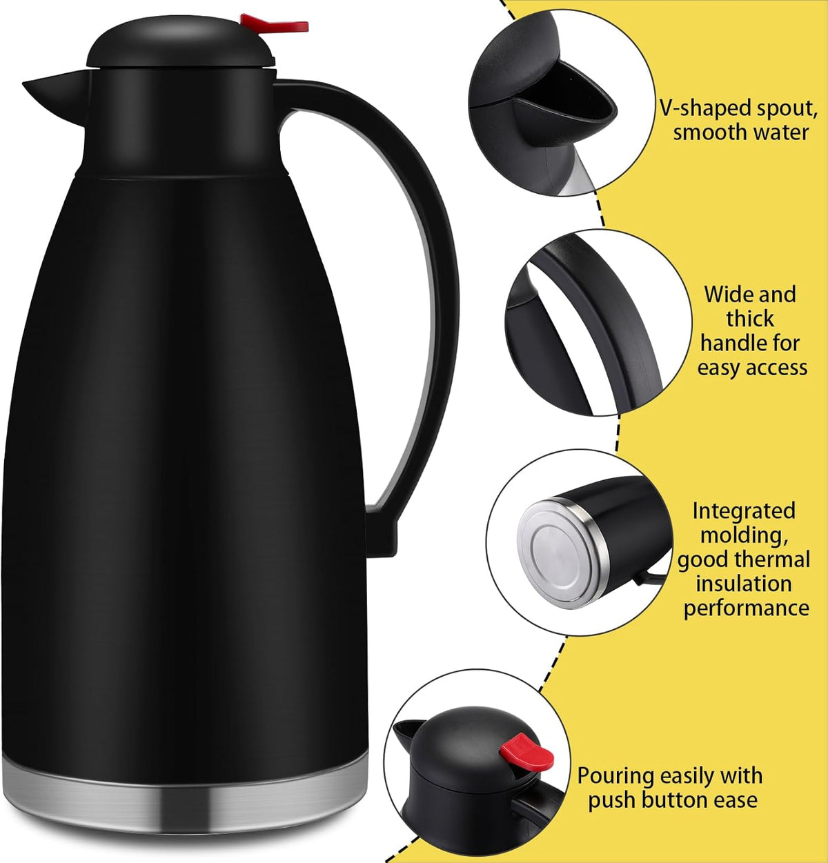 Nuogo 2 Pcs 102 oz Thermal Coffee Carafe Insulated Stainless Steel Carafe Double Walled Vacuum Coffee Thermal Pot with Brush for Home Office Use Keep