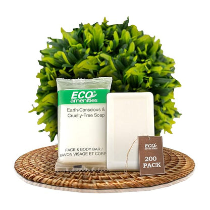 ECO amenities Travel Soap Bar - 0.5 oz, 200-Count, Green Tea Scent - Travel Essentials & Mini Soap Bars - Individually Wrapped - Hotel Toiletry Kit