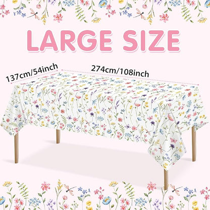 Homanu 6 Pack Wildflower Party Decorations Tablecloths, Large Size 54 X 108 Inch Rectangle Floral Tablecloth Plastic Table Cover for Birthday Party Baby Shower Decorations