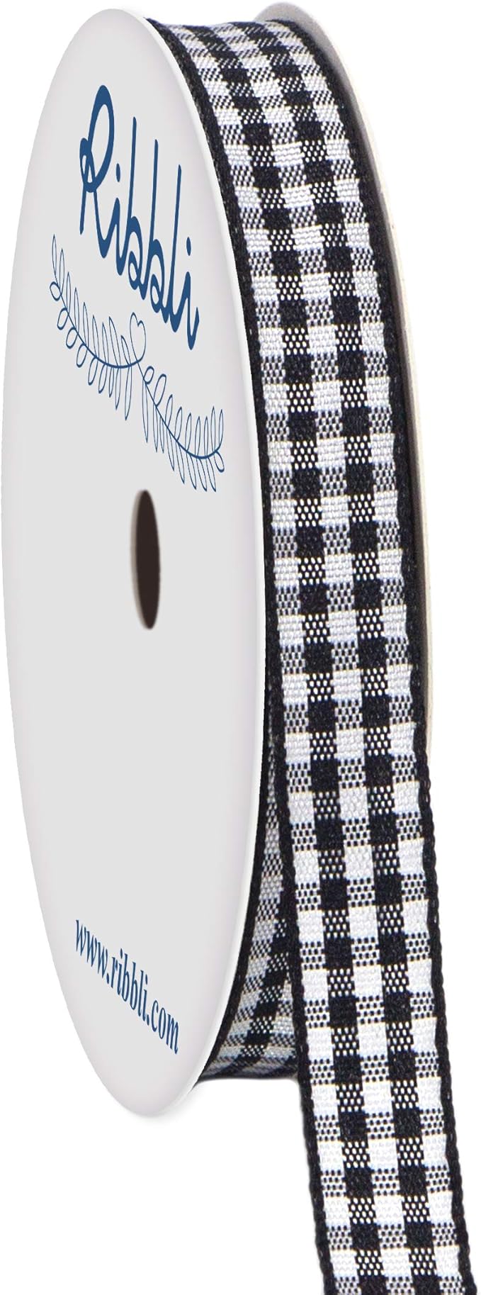 Ribbli Black and White Gingham Ribbon,Polyester Woven Edge,3/8 Inch x 10 Yard,Plaid Ribbon,Buffalo Checked Ribbon (Black 1)