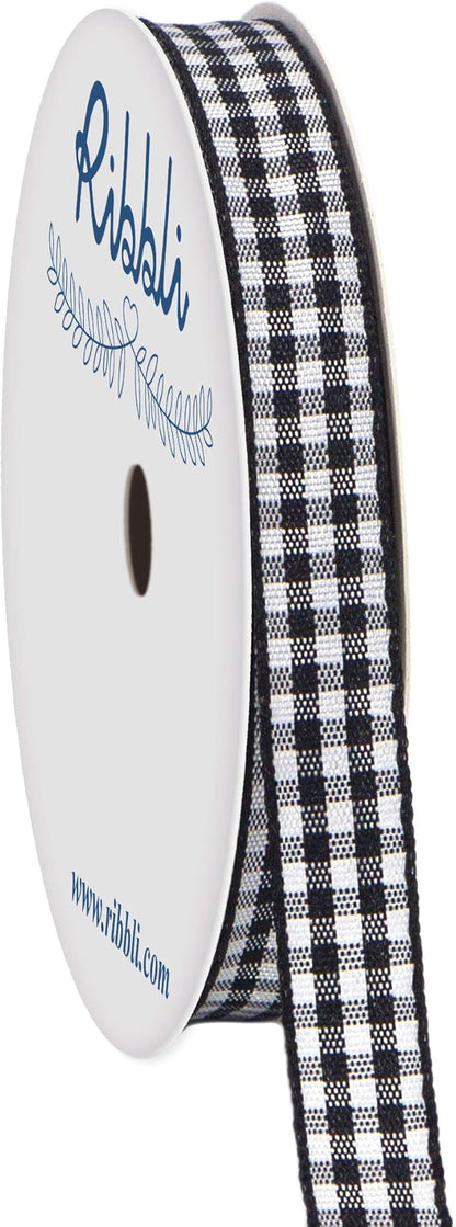 Ribbli Black and White Gingham Ribbon,Polyester Woven Edge,3/8 Inch x 10 Yard,Plaid Ribbon,Buffalo Checked Ribbon (Black 1)