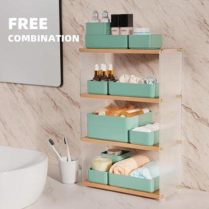 CHANCETSUI 11-Piece Stackable Drawer Organizer Set, Multi-size Desk Drawer Organizer Trays Vanity Storage Bins for Storing Makeup, Stationery, Utensils in Bathroom Dresser, Office and Kitchen