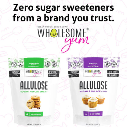 Wholesome Yum Powdered Allulose Sweetener - Natural Keto Powdered Sugar Substitute - Non GMO, Zero Carb, 0 Calorie, Sugar Free, No Aftertaste - Confectioners Sugar Replacement (12 oz, 2 Pack)