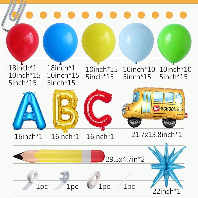 Back to School Party Decorations, 153Pcs Rainbow Balloons Garland Arch Kit with Pencil School Bus ABC Foil Balloons for Graduation First Day of School Kindergarten Classroom Party Supplies