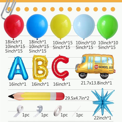 Back to School Party Decorations, 153Pcs Rainbow Balloons Garland Arch Kit with Pencil School Bus ABC Foil Balloons for Graduation First Day of School Kindergarten Classroom Party Supplies