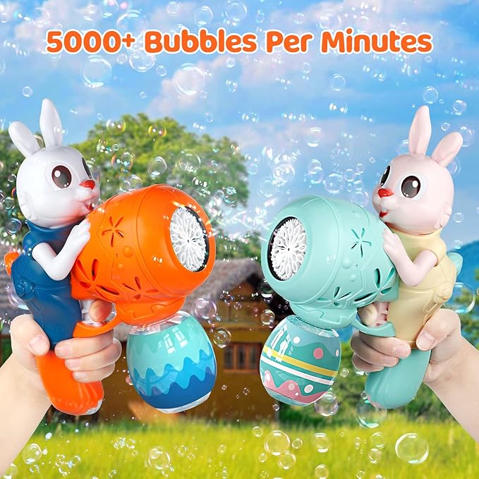 Bubble Guns for Toddlers,2pcs Rabbit Bubble Machine for Kids,Automatic Bubble Blower with 10 Bubble Solutions,Outdoor Toys Summer Party Gift for Age 3 4 5 6 7 8 Years Old Boys Girls
