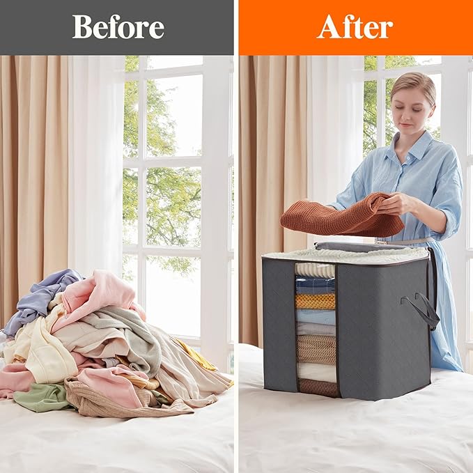 Lifewit 3 Pack 100L Clothes Storage Bins with Lids, Foldable Blanket Storage Bags with Zippers, Clear Window and Reinforced Handles, Closet and Organization for Clothing, Sweater, Comforter, Bedding