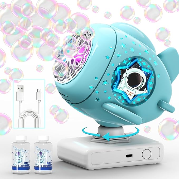Bubble Machine, Bubble Maker for Parties, USB-C Charging with 360° Automatic Rotation and LED Light - Bubbles Maker Toys Gifts for Kids, Easter, Birthday, Parties, Wedding, Boys, Girls
