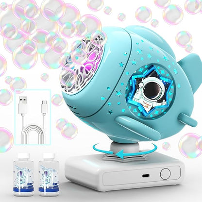 Bubble Machine, Bubble Maker for Parties, USB-C Charging with 360° Automatic Rotation and LED Light - Bubbles Maker Toys Gifts for Kids, Easter, Birthday, Parties, Wedding, Boys, Girls