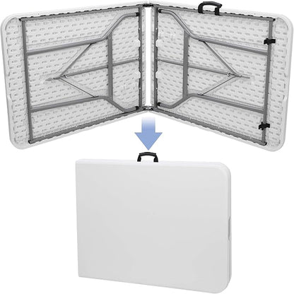 SUPER DEAL 6FT Folding Table for Indoor Outdoor, Portable Heavy Duty Fold-in-Half Plastic Dining Picnic Party Camping Table with Carrying Handle