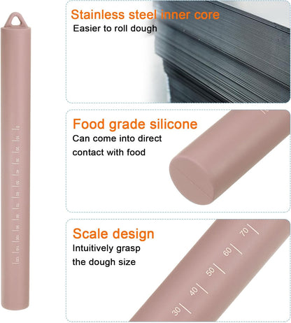 Harfington 2pcs Silicone Rolling Pin 10" Stainless Silicone Surface Non-Stick Stainless Steel Inner Core Dough Roller Kitchen Roller for Baking