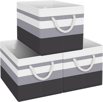 Fab totes Storage Bins [14-Pack], Foldable Storage Baskets for Organizing Toys, Books, Shelves, Closet, Large Storage Box with Rope Handles, Sturdy Organizer Bins, White & Black