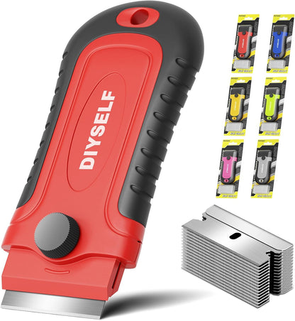 Diyself 1 Pack Razor Blade Scraper with 15 Extra Blades, Scraper Tool for Cleaning Window, Paint, Cooktop, Oven, Glass Stove Top Scraper