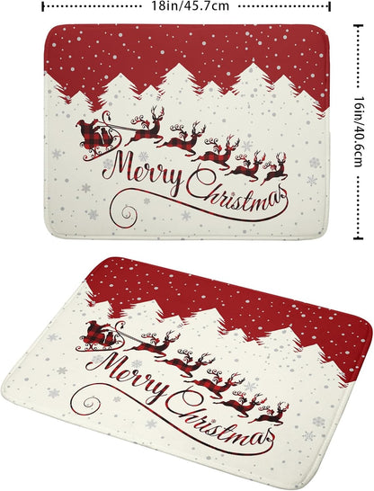 Christmas Moose Dish Drying Mat 16x18 Inch Cute Christmas Elk Drying Mat for Kitchen Counter Xmas Winter Santa Claus Absorbent Reversible Microfiber