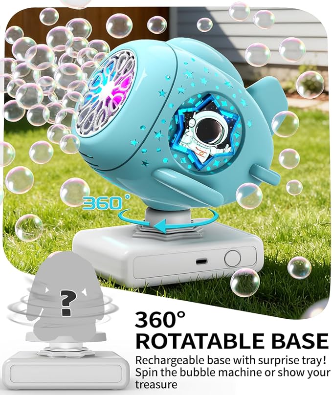 Bubble Machine, Bubble Maker for Parties, USB-C Charging with 360° Automatic Rotation and LED Light - Bubbles Maker Toys Gifts for Kids, Easter, Birthday, Parties, Wedding, Boys, Girls