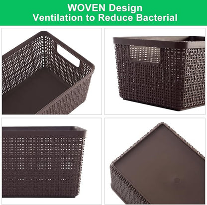 6 Pack Plastic Storage Baskets With Lids,Brown Breathable Stackable Storage Bins,Small Storage Containers,for Organizing Storage Baskets on Desktops,Closets,Playrooms,Classrooms,Offices