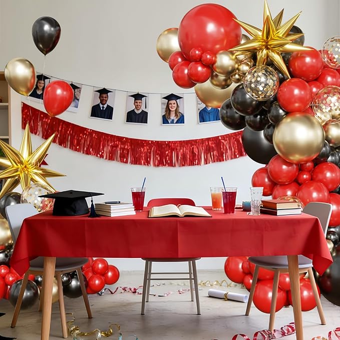 Black Red Gold Balloon Arch Kit, 2026 Graduation Decorations, 130Pcs Black Red Gold Balloons with Foil Star Balloons Confetti Balloons for College High School Graduation Decorations Class of 2026