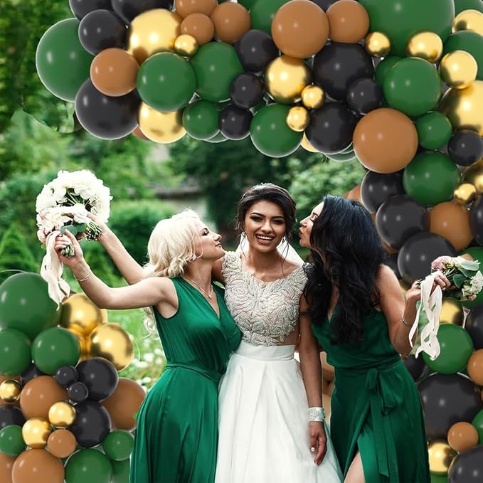 Dark Green Black Gold Balloon Arch Kit - Dark Green Gold Balloons Black Brown Balloon for Football Safari Jungle Wildland Camo Military Birthday Baby Shower Graduation Party Decorations