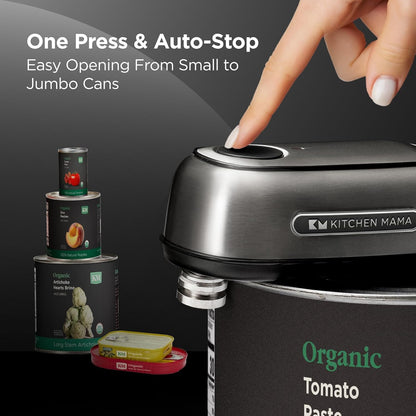 Kitchen Mama Orbit One Stainless Steel Rechargeable Electric Can Opener: Hands-free, USB-C Charging, Automatic Stop, Smooth Edge, Safety