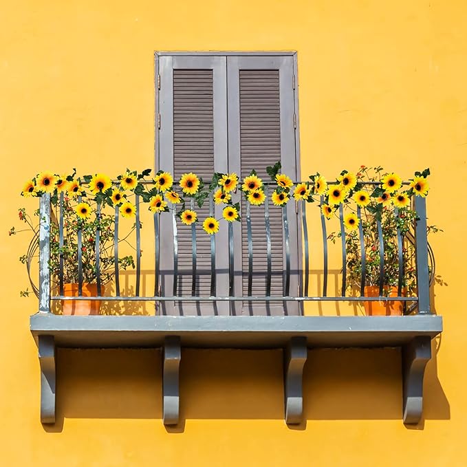 Uieke 10 Pack Artificial Sunflower Garland, 8.2ft/Pcs Silk Sunflowers with Green Leaves, Flowers Vines for Room Home Kitchen Garden Wedding Arch Bridal Baby Shower Party Outdoor Decor