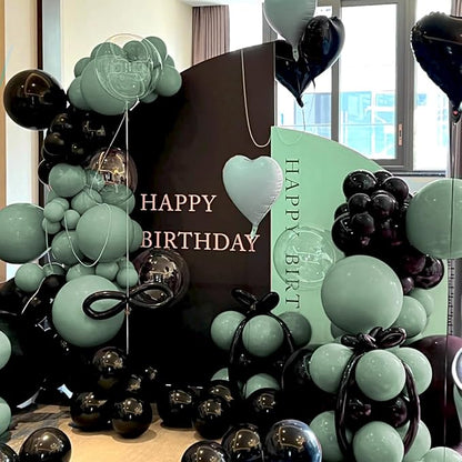 Sage Green and Black Balloon Arch Kit, 151Pcs Green Black Bobo Balloons Garland 18 12 10 5 inch for Birthday, Graduation, Baby Shower, Wedding, Anniversary, Holiday Party Decoration