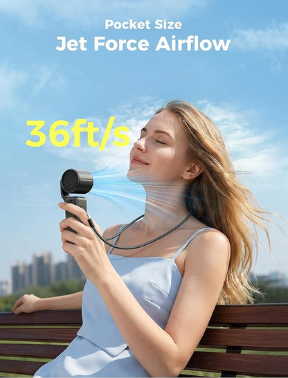 Aecooly Portable Handheld Fan, 3 IN 1 Steady Hands Free Powerful Fan, 15000 RPM Jet Force Turbo Airflow, 15H Max Cooling Time, 5 Speeds Air Gimbal, Mini Pocket Design, Gifts for Women, Travel -Black