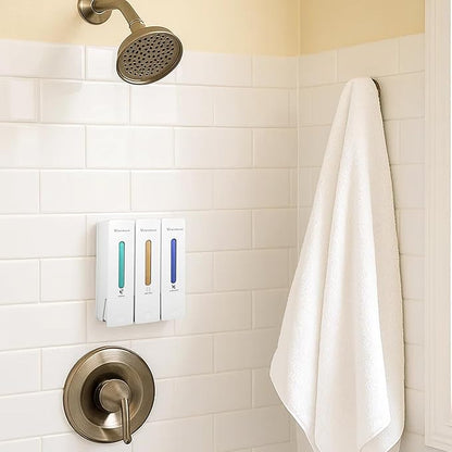 Shampoo and Conditioner Dispenser,Shower Dispenser 3 Chamber No Drill,Shower Soap Dispenser Wall Mounted for Bathroom Hotel with Upgrade Pump Head,3 * 400ml (White 3 Chamber)