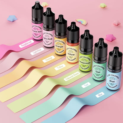 Food Coloring for Cake Decorating Macaron Edible Food Dye for Baking Royal Icing Cookie Supplies Gluten Free 7x12ml Food Grade Liquid Food Color Kits