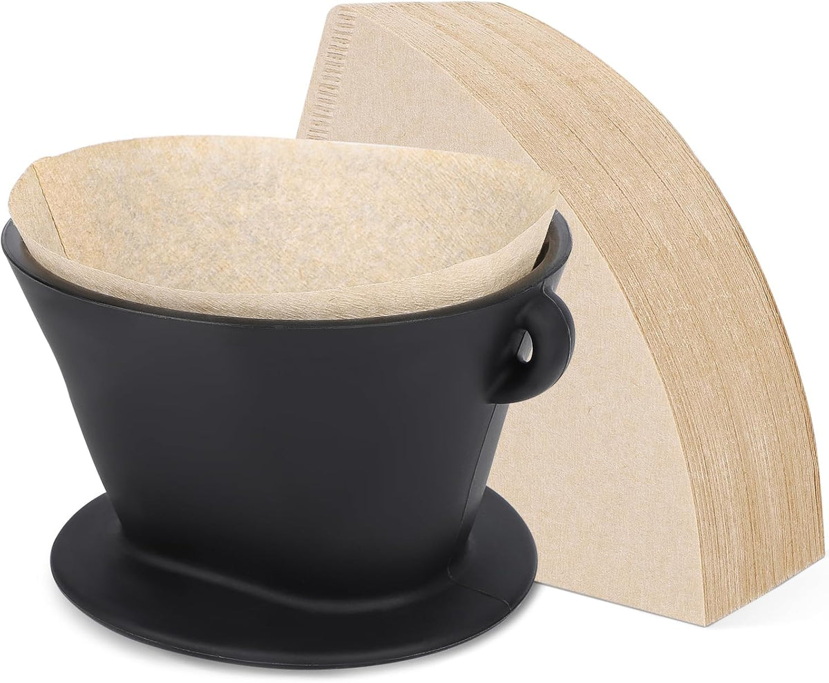 Segarty Pour Over Coffee Maker Set, Black Silicone Dripper Single Cup With 200 Count Cone Filters Paper Size 2