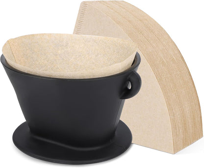 Segarty Pour Over Coffee Maker Set, Black Silicone Dripper Single Cup With 200 Count Cone Filters Paper Size 2