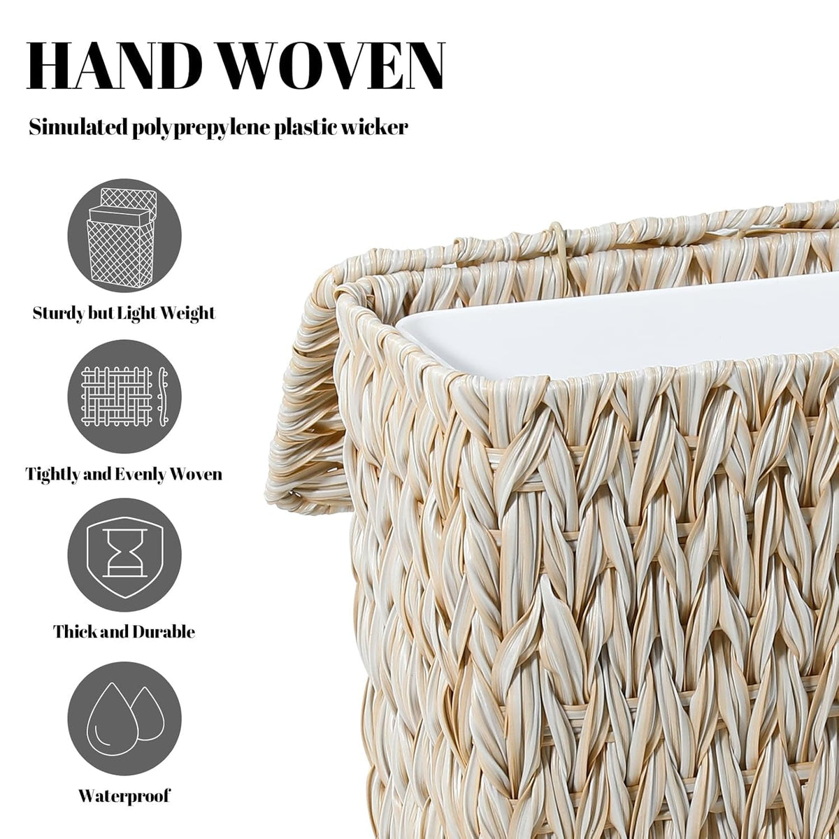 Wicker Trash Can with Lid and Liner,Boho Decotative Small Bathroom Trash Cans,Waterproof Slim Waste Basket for Bedroom,Home Office,3 Gallon