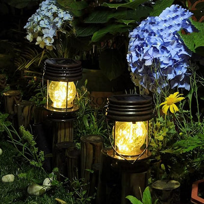 pearlstar Solar Lanterns Outdoor Hanging Solar Lights, 2PK Table Lamps with Retro Design, Garden Lantern Vintage Design for Landscape Yard Table Pathway Beach Decoration