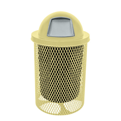 COATEDOUTDOORFURNITURE RDT-TXTSAND Heavy Duty 32 Gallon Round Trash Receptacle, Liner Included, Textured Sandstone with Textured Sandstone Steel Dome Top, Made in America